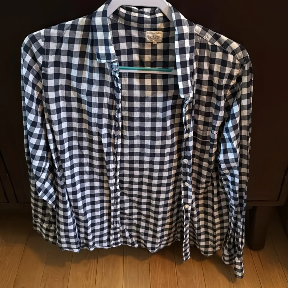 J. Crew Black and White Gingham Button-Down Shirt